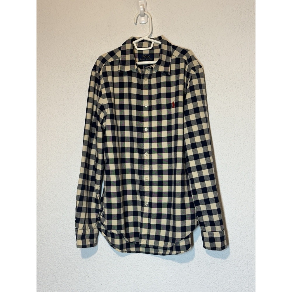 Polo‎ Ralph Lauren Shirt Boys Large 14-16 Blue Check Button Up Long Sleeve Pony